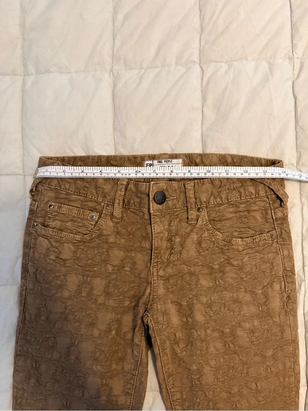 Free People Textured Jacquard Lace Skinny Jeans Brown size 25 / US size 2
